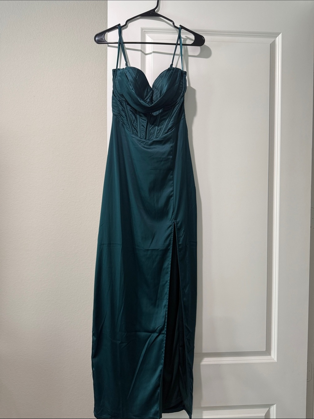 Windsor Teal Satin Ruched Bust Maxi Dress